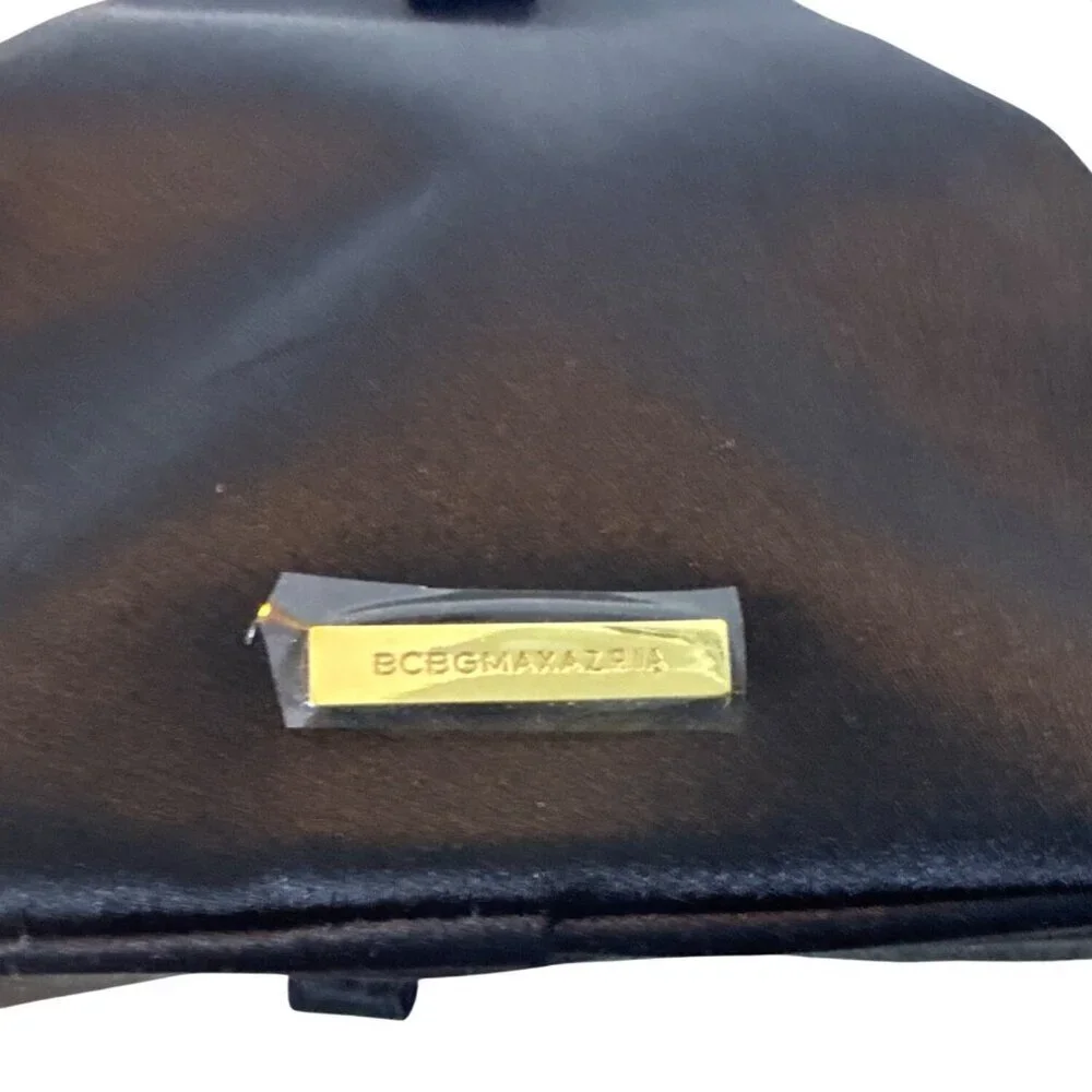 BCBGMAXAZRIA Black Satin Wristlet Purse With Gold Hardware & Snap Closure